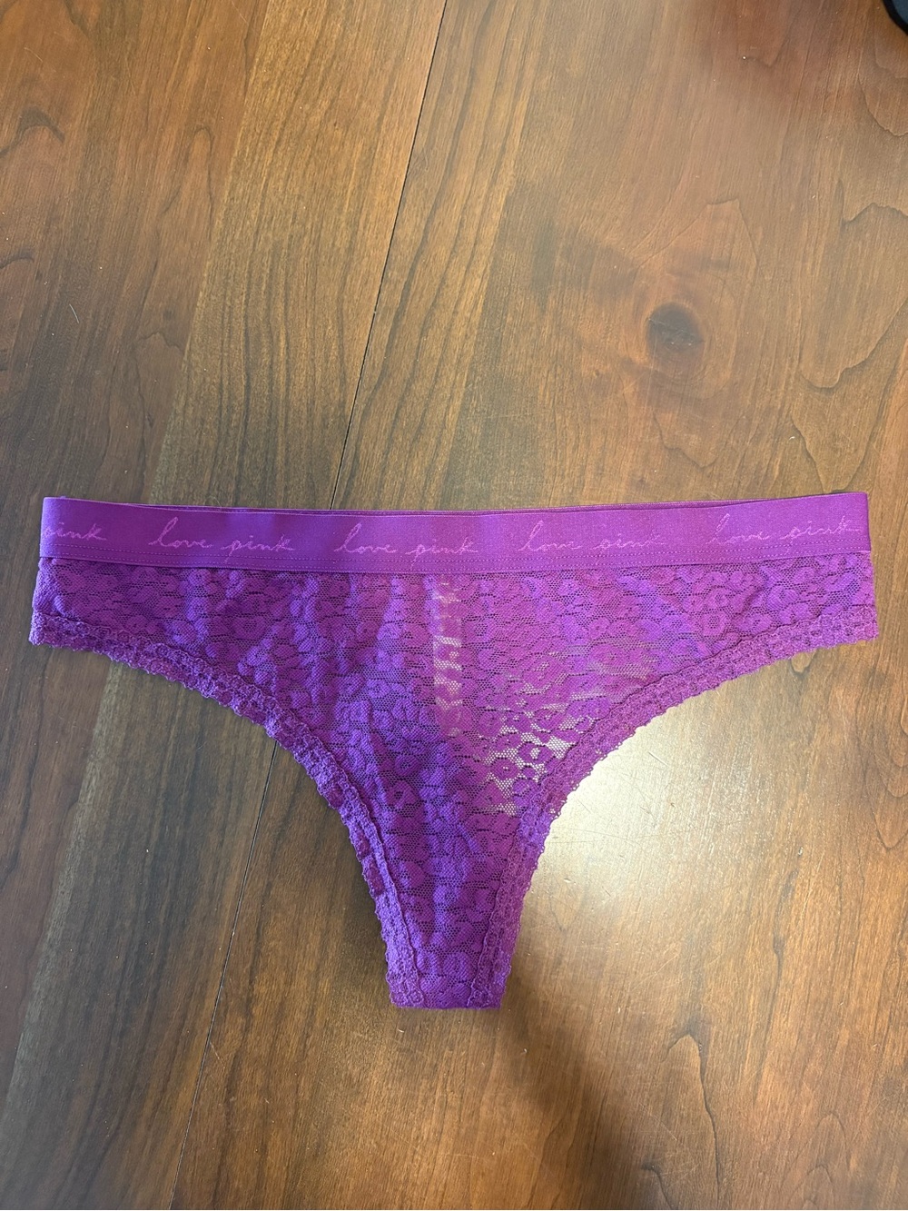 Victoria Secret PINK Royal Purple Cheetah Print Lace Thong
